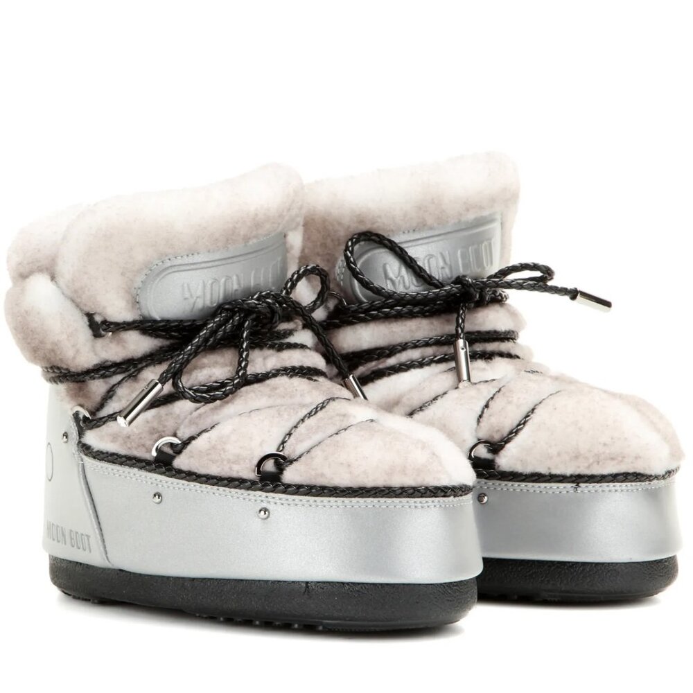 Jimmy Choo x Moon Boot "MB Buzz" Short Logo Platform Shearling Snow Boots